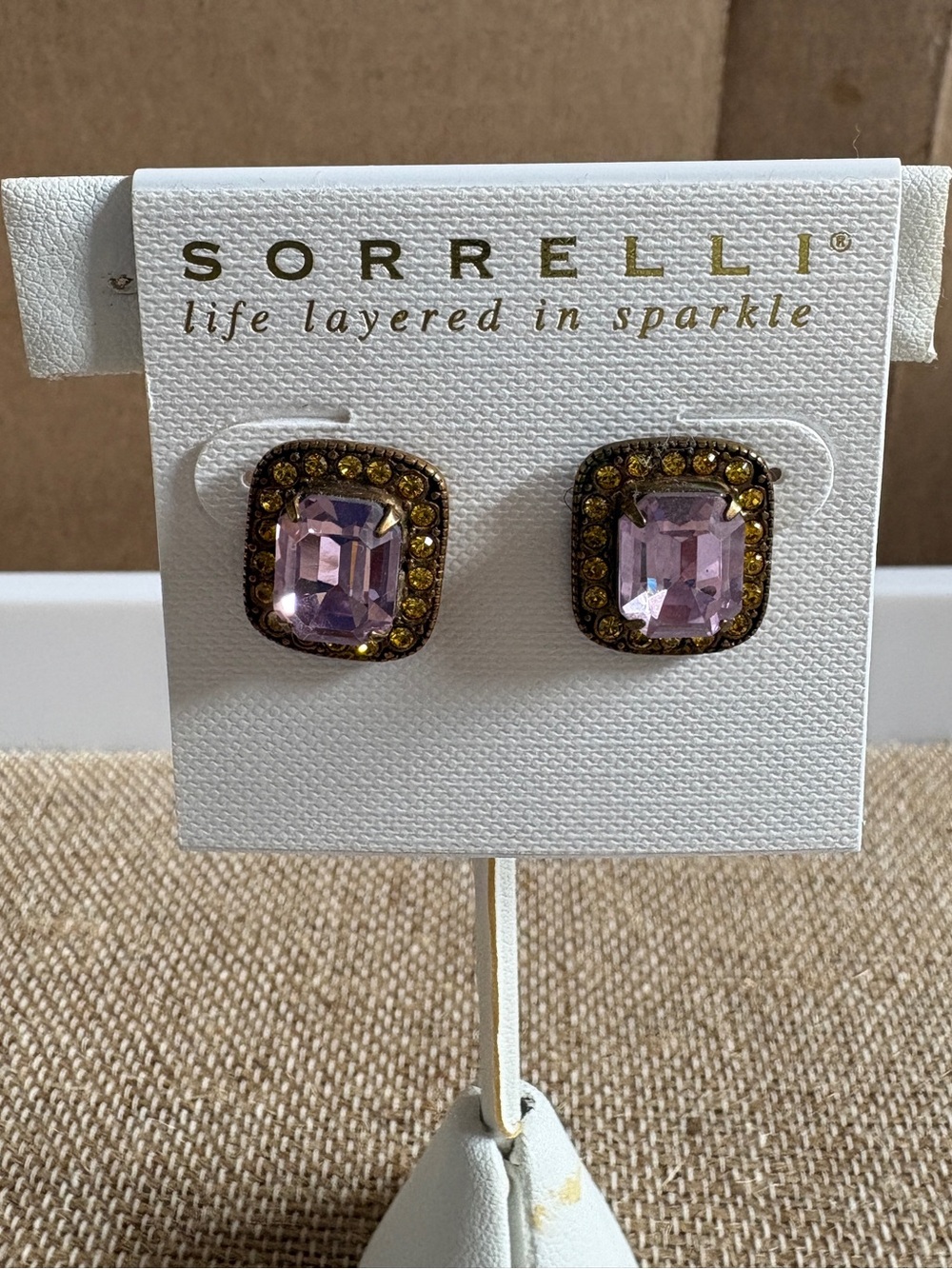 Sorrelli Pink Center Gold Halo Stud Earrings